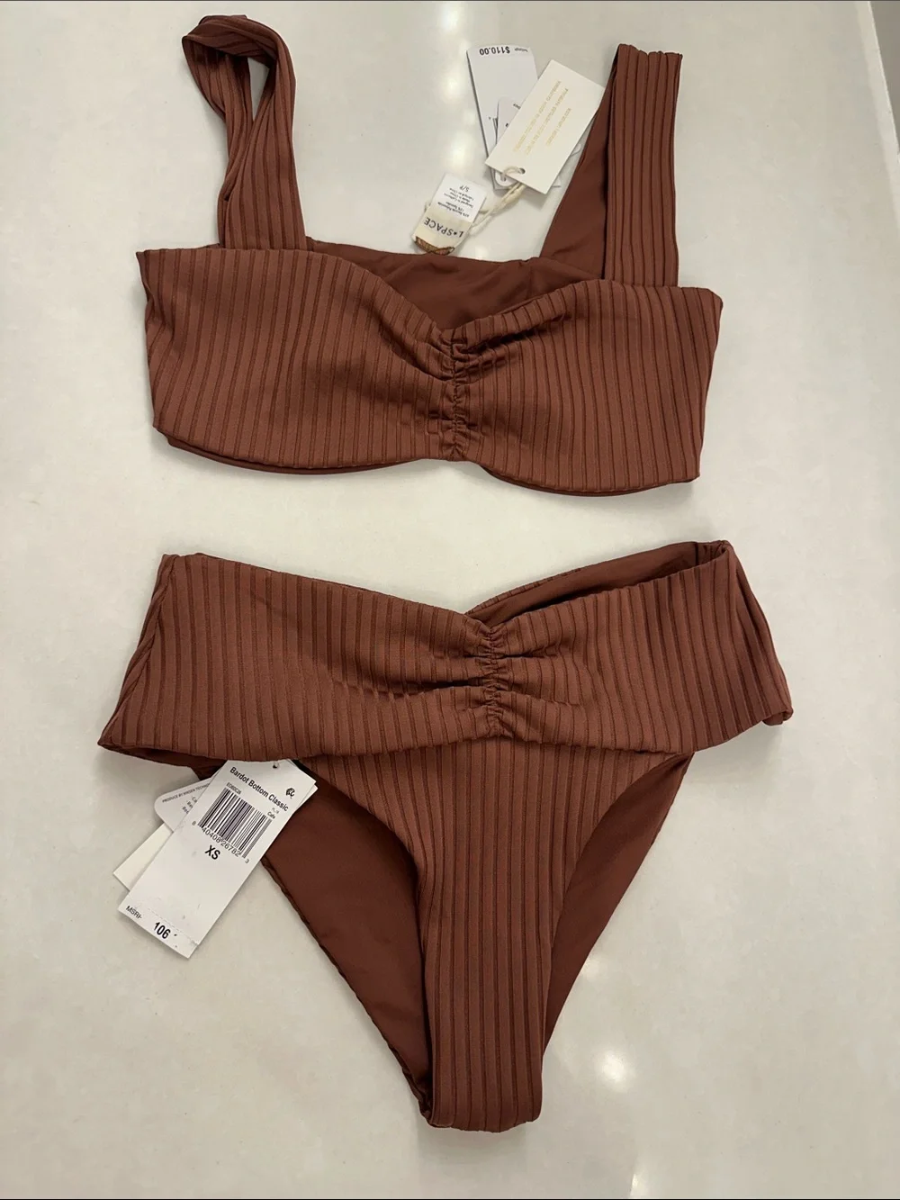 l*space Ribbed Bandeau Bikini Set in Cafe